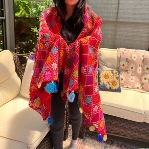 Colorful Patterned Shawl with Tassels